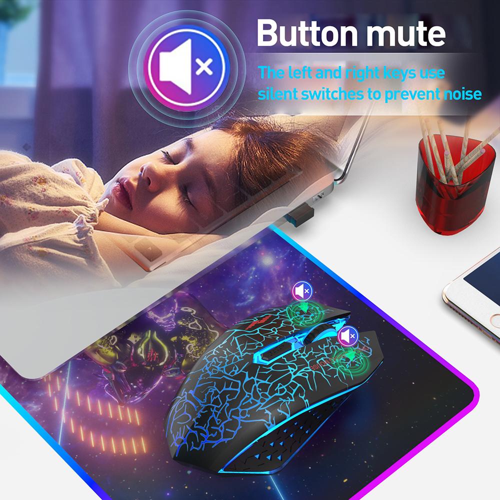 Перезаряжаемая беспроводная мышь RGB 2,4 ГГц, бесшумная игровая мышь с регулируемым разрешением и светодиодной подсветкой, компьютерная геймерская мышь