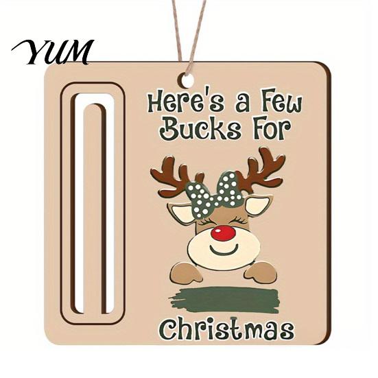 Elk Pattern Xmas Tree Pendants Rustic Santa Reindeer Money Holder Ornament, Wooden Cash Gift Card Creative Ornaments Clip with Slot, Christmas Hanging