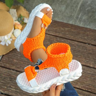 Летние новые повседневные сандалии-маффины на толстой подошве, женские сандалии с открытым носком и шерстяной круглой пряжкой, легкие