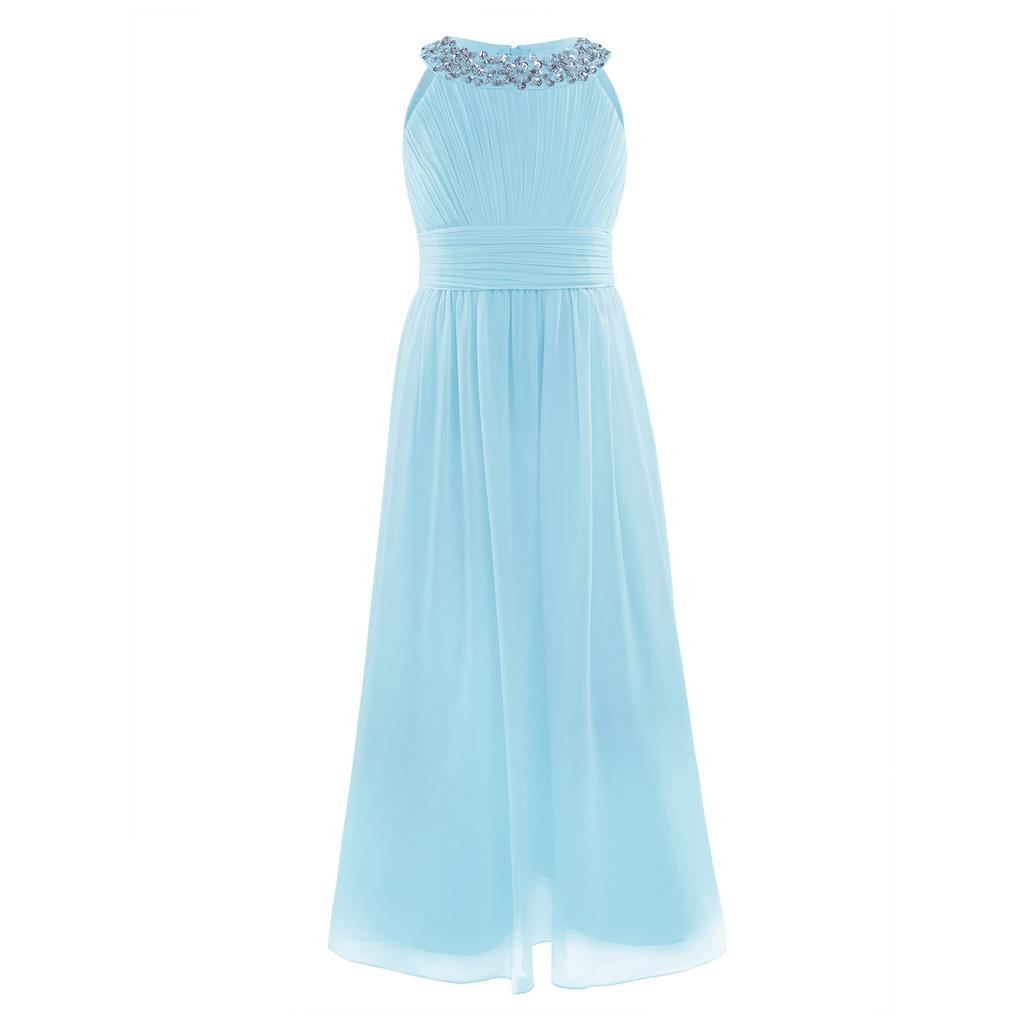 Красивое шифоновое платье длиной до пола без рукавов с высокой талией для свадебной вечеринки, вечернее танцевальное платье