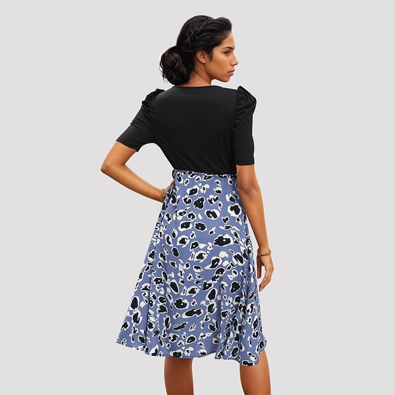 Женская мода лето весна с коротким рукавом V-образным вырезом с высокой талией повседневные платья