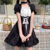 Gothic Dress Short Sleeve Dresses Women Cute Japanese Style Lolita Bandage Sweet Girl Kawaii Designer Party Streetwear Chic Female Patchwork