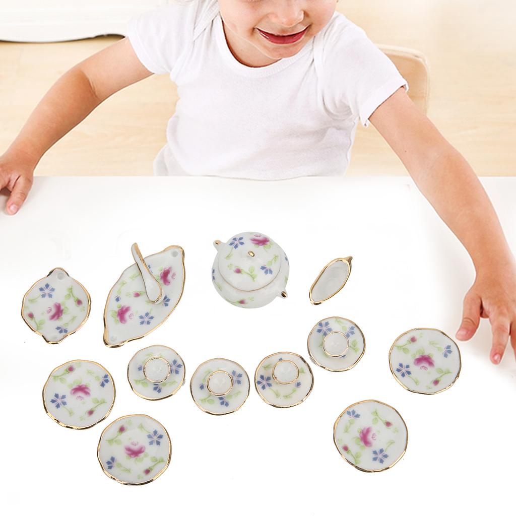 1:12 Miniature House Ceramic Floral Pattern Tea Set Simulation Kitchenware Model Toy