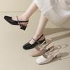 One Word with Bag Head Sandals Women's Thick Heel Summer 2025 New Middle Heel Square Head Empty Single Shoes Versatile High Heels