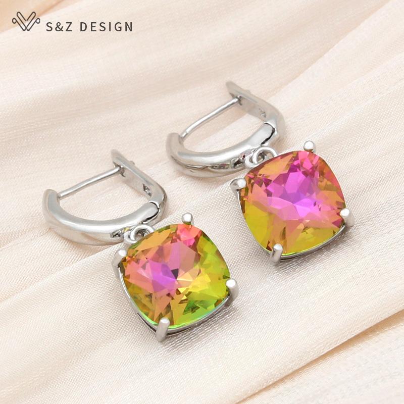 Модные классические простые квадратные серьги-капли с кристаллами для женщин, свадебные украшения, серьги цвета розового золота, подарок