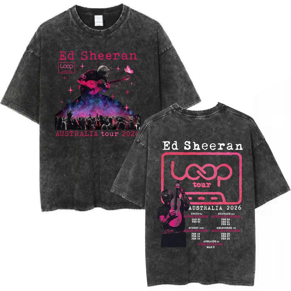 Washed Vintage Ed Sheeran Loop Tour Australia Tshirt Men Women Fashion Hip Hop Oversized T Shirts Male Summer Streetwear