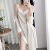 Пижама женская весна и осень тонкий отрезок ледяного шелка халат с длинными рукавами сексуальный V-образный вырез ночная рубашка комплект