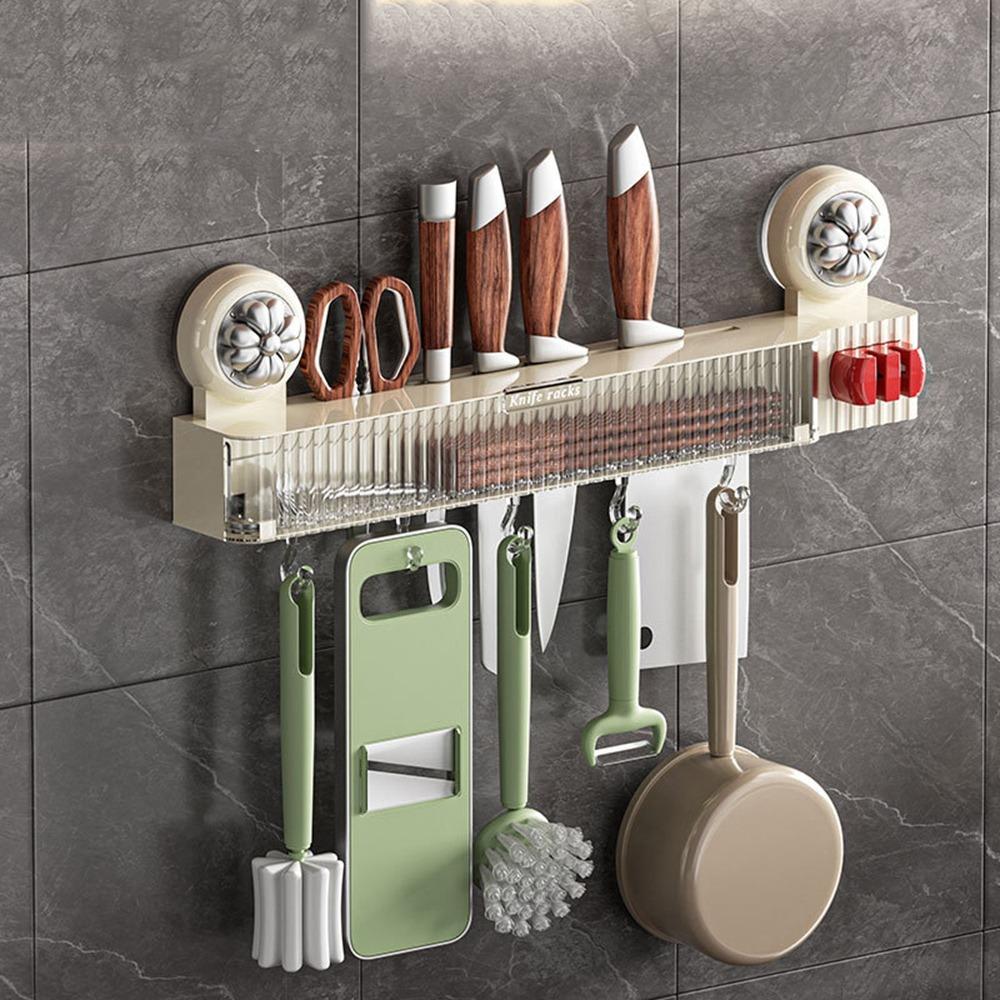 Wall Mounted Suction Cup Knives Rack Plastic Kitchenware Organizer Chopsticks Storage Box  for Home