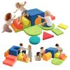 12-Piece Soft Block Set, Macaron Colors, Indoor Playground Equipment for Kids, Includes Jungle Gym and Slide, Cushion Play Equipment for Ages 1+