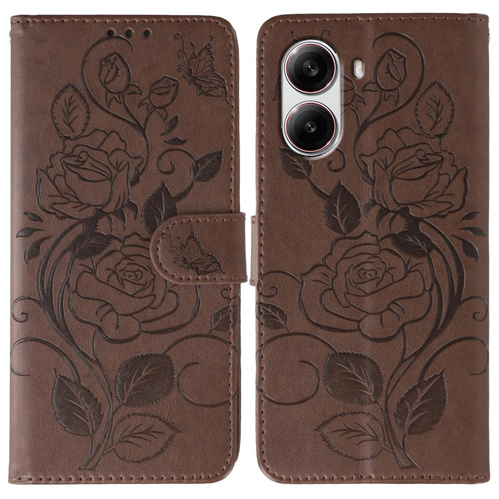 For Xiaomi Poco X7 Pro 5G Case Wallet Stand Imprinted Rose Butterfly PU Leather Phone Cover