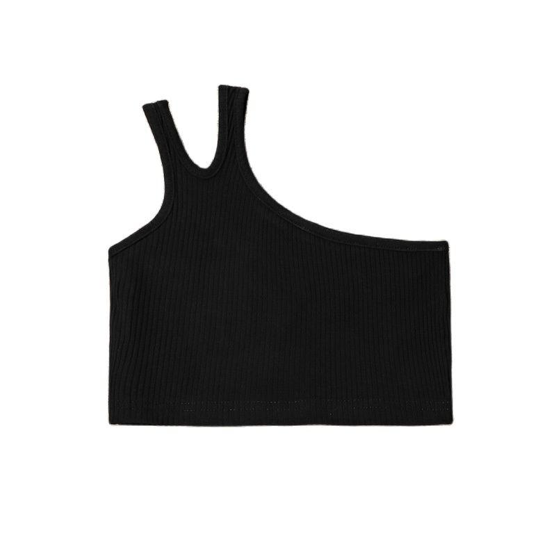 Детская одежда для девочек, топ-майка, летняя, с разрезом на одно плечо, без рукавов, детская обтягивающая эластичная майка