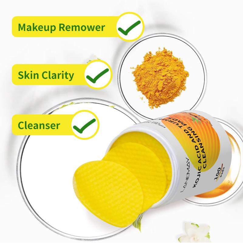 Natural Turmeric Kojic Acid Cleansing Pads Anti Dark Spot Brightening For Sensitive Skin 100 Pads