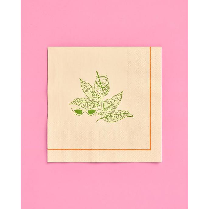 xo, Fetti Beige Tropical Vacation Napk - 3-ply, 24 pcs | Bachelorette Cocktail Napk, Palm Tree Dinner Party Setting, Miami Birthday Decoration, Cute