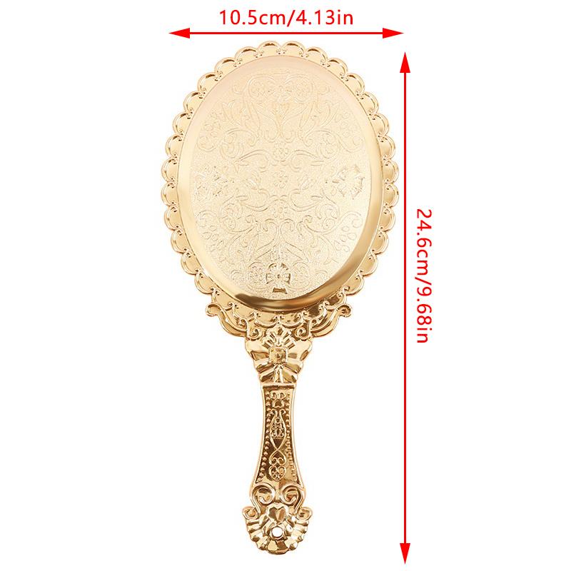 Rose Gold Vintage Portable Makeup Mirror Hand Hold Oval Round Noble Court Style Beauty Tool for On-the-Go Application