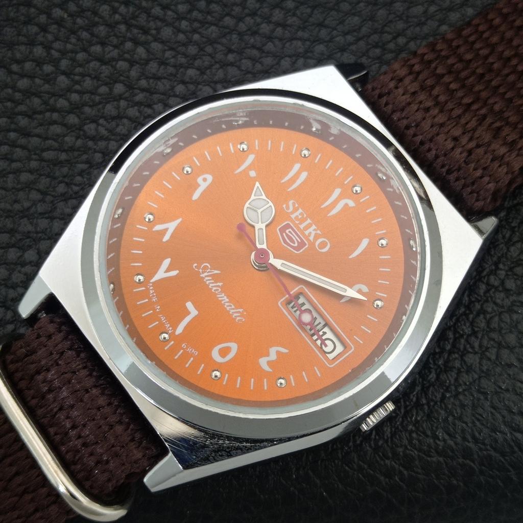 АВТОМАТИЧЕСКИЕ ВИНТАЖНЫЕ ВОССТАНОВЛЕННЫЕ SEIKO 5 6309A ЯПОНИЯ МУЖСКИЕ ОРАНЖЕВЫЕ ЧАСЫ a442623-1