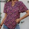 Женские модные повседневные летние весенние блузки и рубашки с короткими рукавами и v-образным вырезом с принтом
