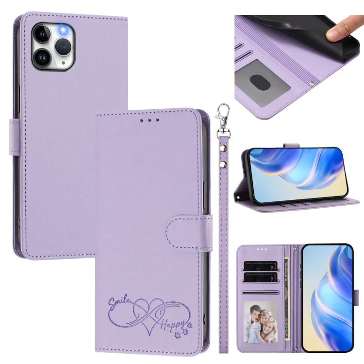 Happy Heart Pattern Magnetic Closure Vegan Leather Phone Case With Wrist Strap For iPhone Shockproof Protective Cover