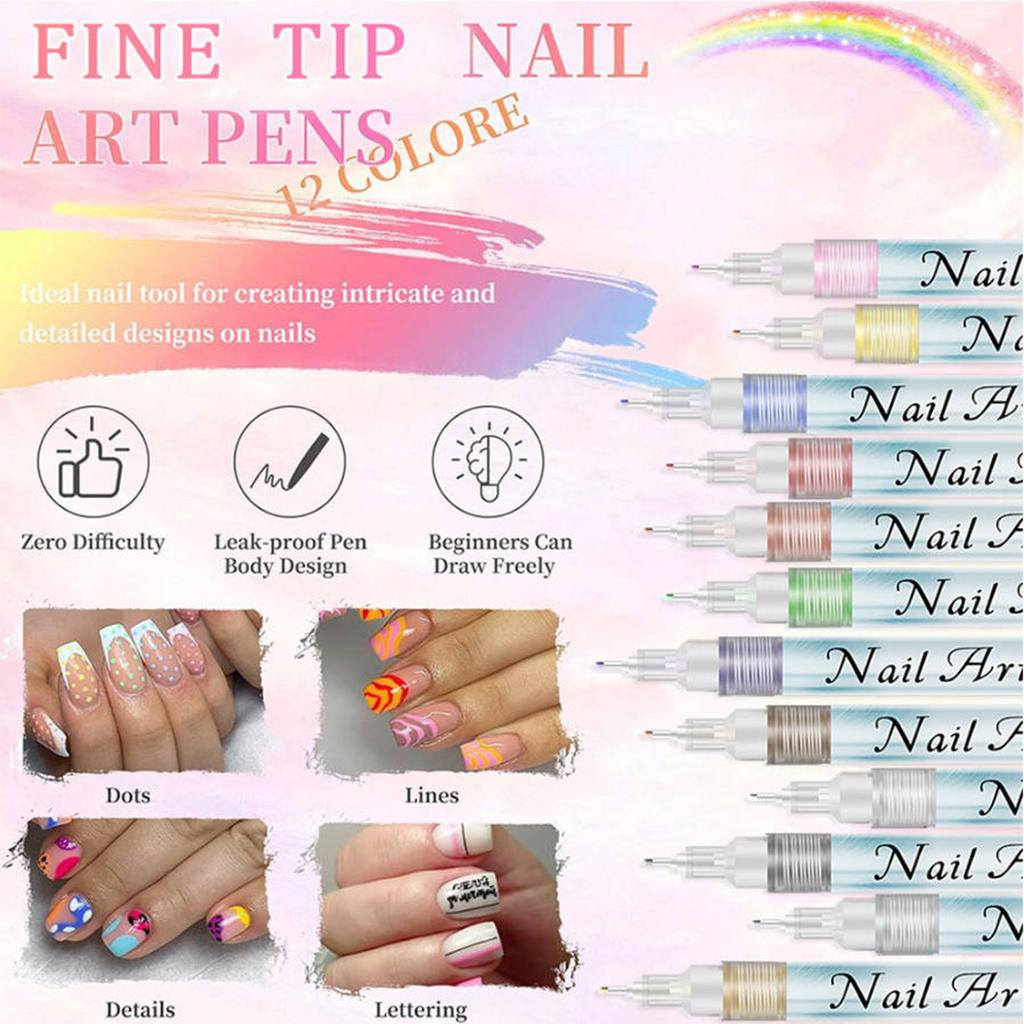 Набор ручек для ногтей: Высококачественные акриловые маркеры на водной основе быстросохнущие цветные для ногтей, 30 мл