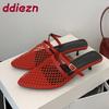Fashion Fashion Shallow Women Low Heel Sandals Shoes Slip On Footwear Female Slides Mesh Breathable Ladies Heeled Sandals Shoes Pumps