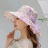 WTEMPO Summer Floral Printed Sunscreen Hats Women's Casual Elegant Bow Flower Wide Brim Outdoor Travel Beach Hats