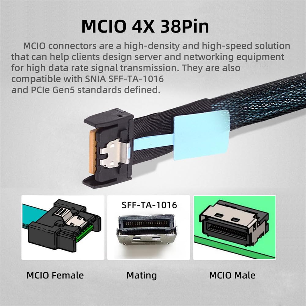 cablecc Mini Cool Edge IO MCIO 4X to NVME PCIe Cable for Mainboard SSD U.2 SFF-8639 PCI-Express