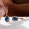 Aqua Blue Zircon Drop Earrings for Women Rainbow Crystal Oval Stone Rose Gold Hook Earrings Wedding Jewelry Gifts