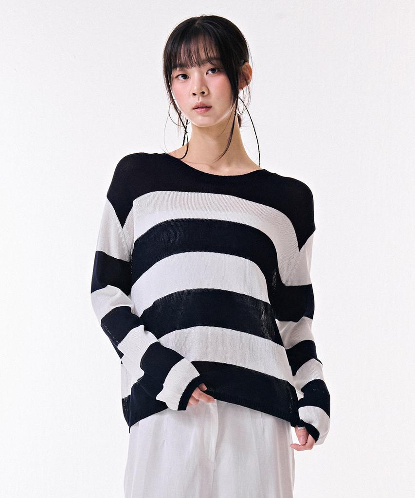 CHASECULT Women'S Striped Crop Long Sleeve Sweater-Dbrg5675D04