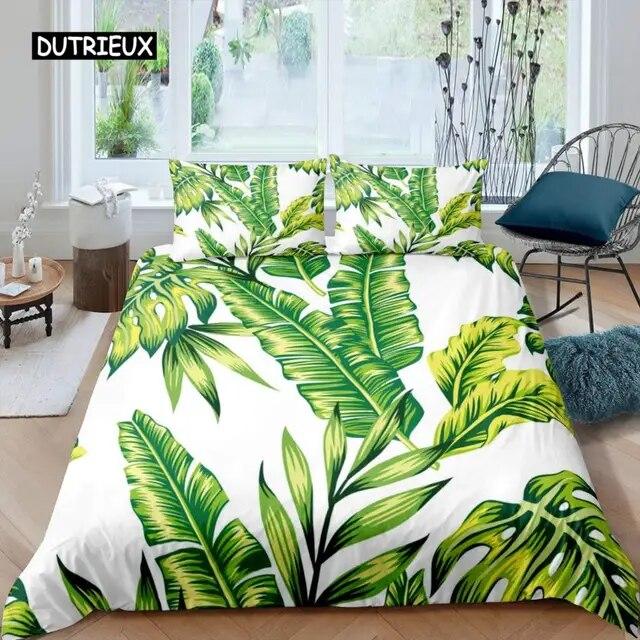 Комплект пододеяльников с листьями, романтический праздник, остров, гавайские банановые деревья, комплект постельного белья Double Queen King, полноразмерный полиэстер, Qulit-чехол, комплект из трех предметов