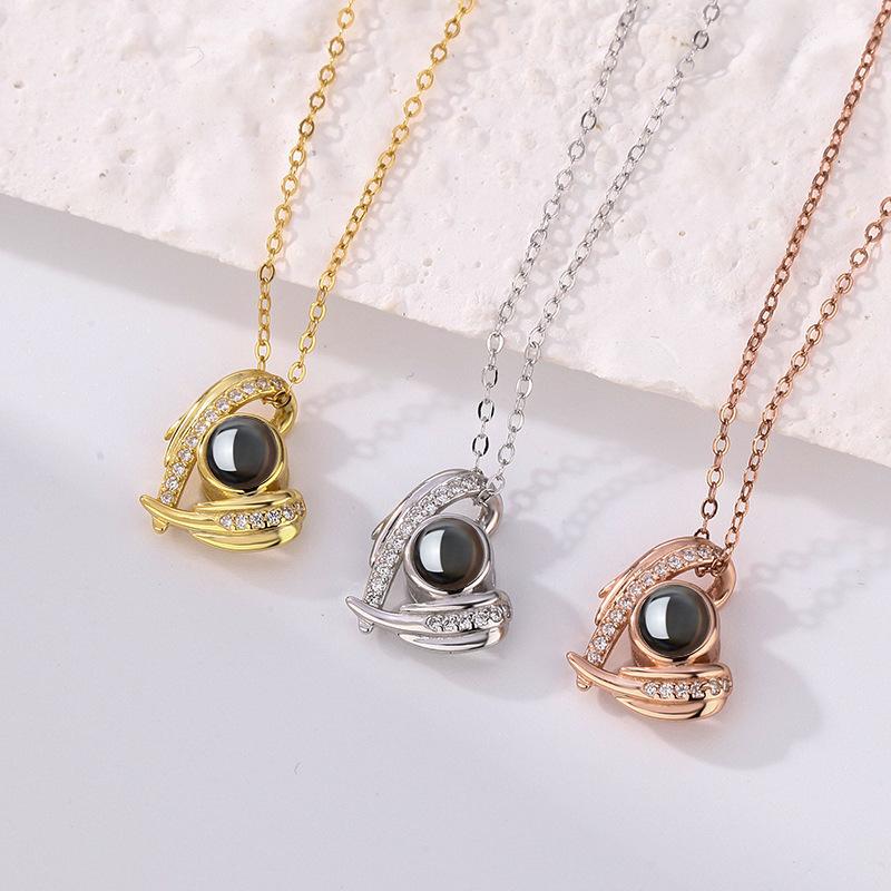 Ожерелье с проекцией ангела для женщин, цветные фотографии на десятках языков, индивидуальные текстовые имена