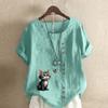 Women's Fashion Cat Prined Short Sleeve T-shirt Loose Cotton Shirt Casual Loose Summer Blouse Tops Plus Size