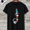 Men's Cartoon Polyester Tee, Astronaut and Planet Print, Best Sale