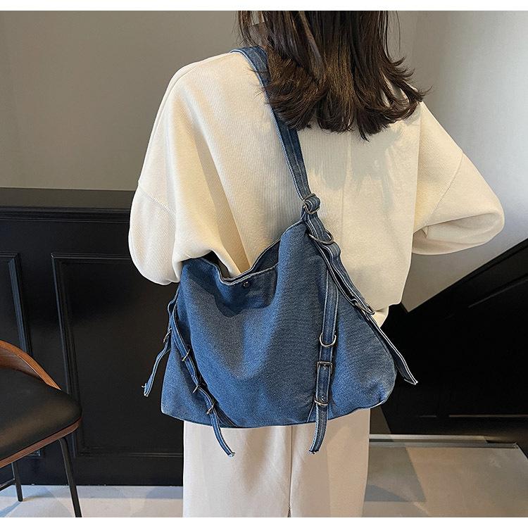 Korean Version Ins Large-capacity Bag Women's 2025 New Retro Denim Bag Texture Versatile Commuter Casual Messenger Bag