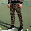 Men Cargo Pants Drawstring Elastic Waist Camouflage Print Multi Zippered Pockets Ankle-banded Slim Fit Casual Daily Wear Long Outdoor Trouser