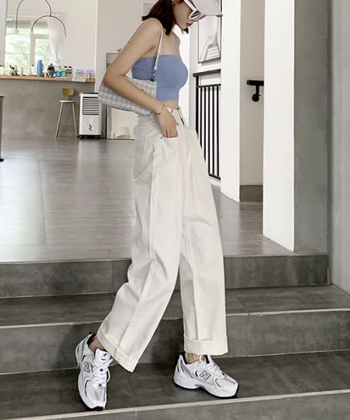 Джинсы Aimoha с мешковатой талией, на молнии, белые, размер белый, женские, с высокой талией, вытачками, силуэтом, ширинкой, деним, XL,