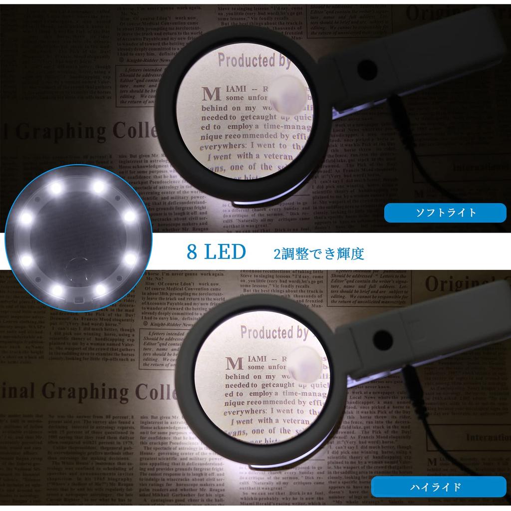 eSynic Handheld Magnifying Glass with LED Standing Tabletop 5x 11x Adjustable Brightness and Up to 6 Hours of Magnifying Glass with Adjustable Ideal