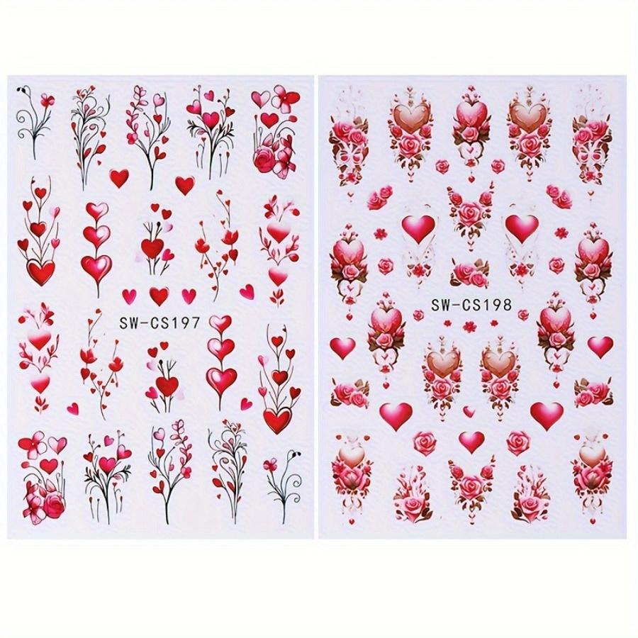 5D валентинки рельефные наклейки для ногтей сердце цветок красное сердце любовь DIY романтический маникюр украшение