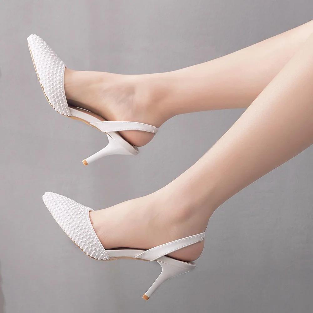 Plus Size 35-43 Shoes for Women Summer Elegant Women High Heel Comfortable Pearl Platform Shoes Wedding Party Sandalias De Mujer