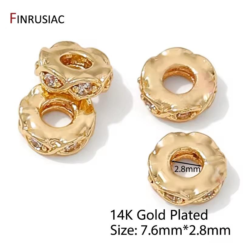 Плоские разделительные бусины из латуни с покрытием 14K золотом для браслета, Разделители для бусин, Разделительные бусины со вставками из циркона для DIY аксессуаров для изготовления украшений