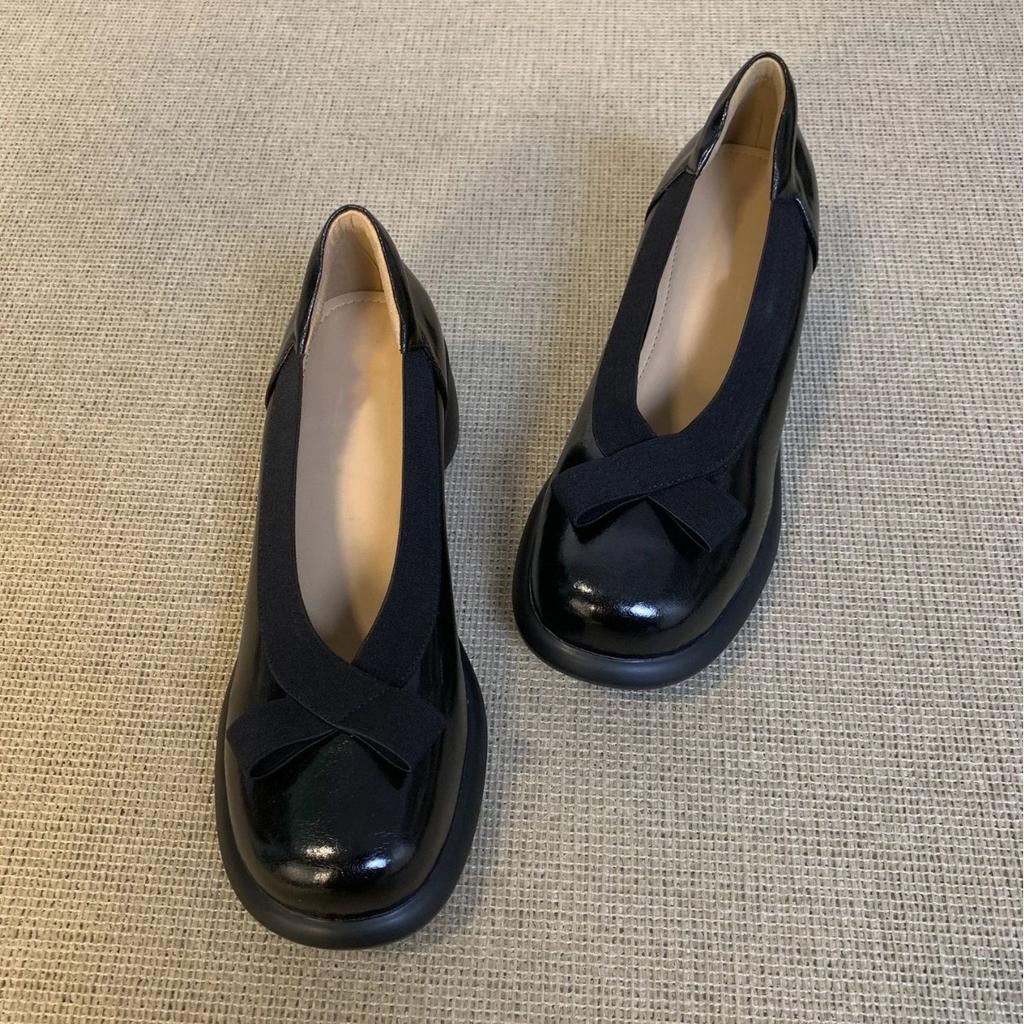 Fashion Sweet Bow Shallow Mid-heel Pumps Women Fashion Round Toe Thick Bottom Mary Jane Shoes Comfortable Elegant Lolita Dress Shoes