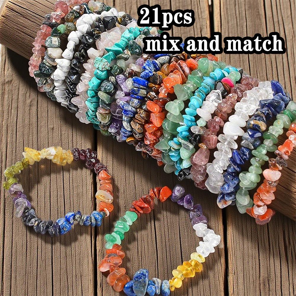 8/16/24 шт. Браслет из смешанного натурального камня, неправильной формы, подходит для повседневного ношения/энергетического исцеления/памятных подарков