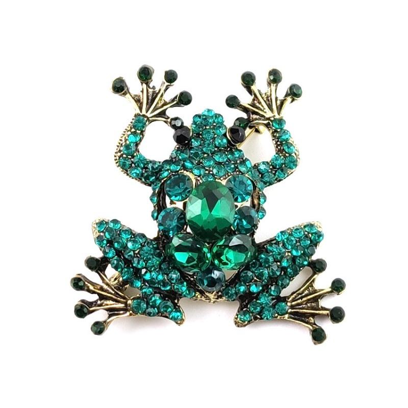 Retro Diamond Inlaid Frog Brooch Alloy Green Rhinestone Frog Brooch Banquet Party Dress Decoration Jewelry Brooch Wholesale