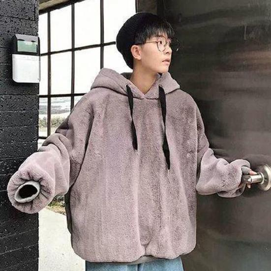 Толстовка с капюшоном на шнурке, с длинными рукавами, эластичными манжетами, плотная, теплая, однотонная, двусторонняя плюшевая, унисекс, Осень-Зима