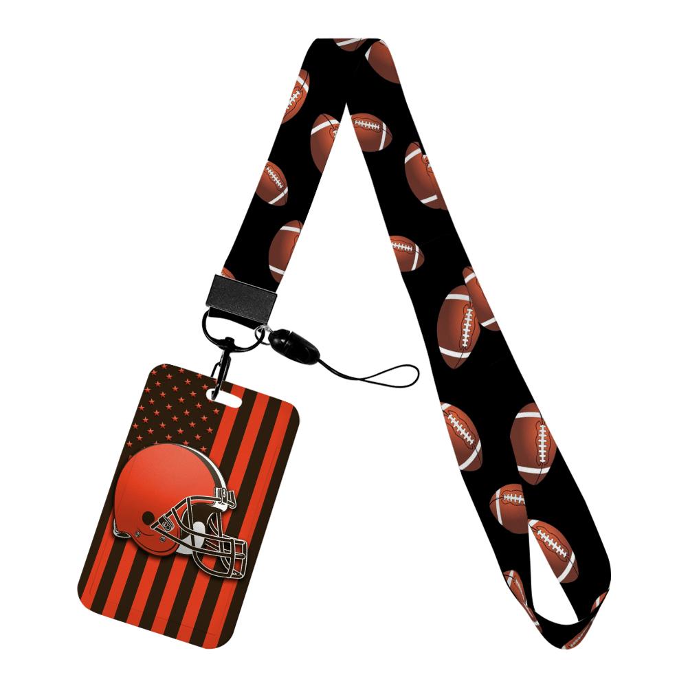 Cartoon Rugby Pattern Resin ID Card Holder Lanyard Keychain with Hanging Rope for Student Bus Meal Campus IDs