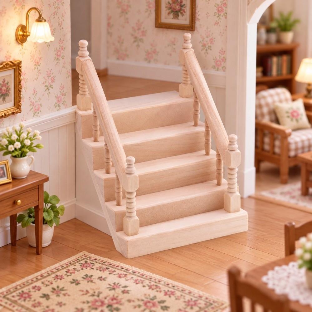 Wooden Dollhouse Miniature Staircase Plain Mini Furniture Stair Models Dollhouse Stairs Mini House