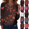 Women's T Shirt Tee Christmas Print Button Long Sleeve Daily Weekend Fashion Basic V- Neck Regular Top