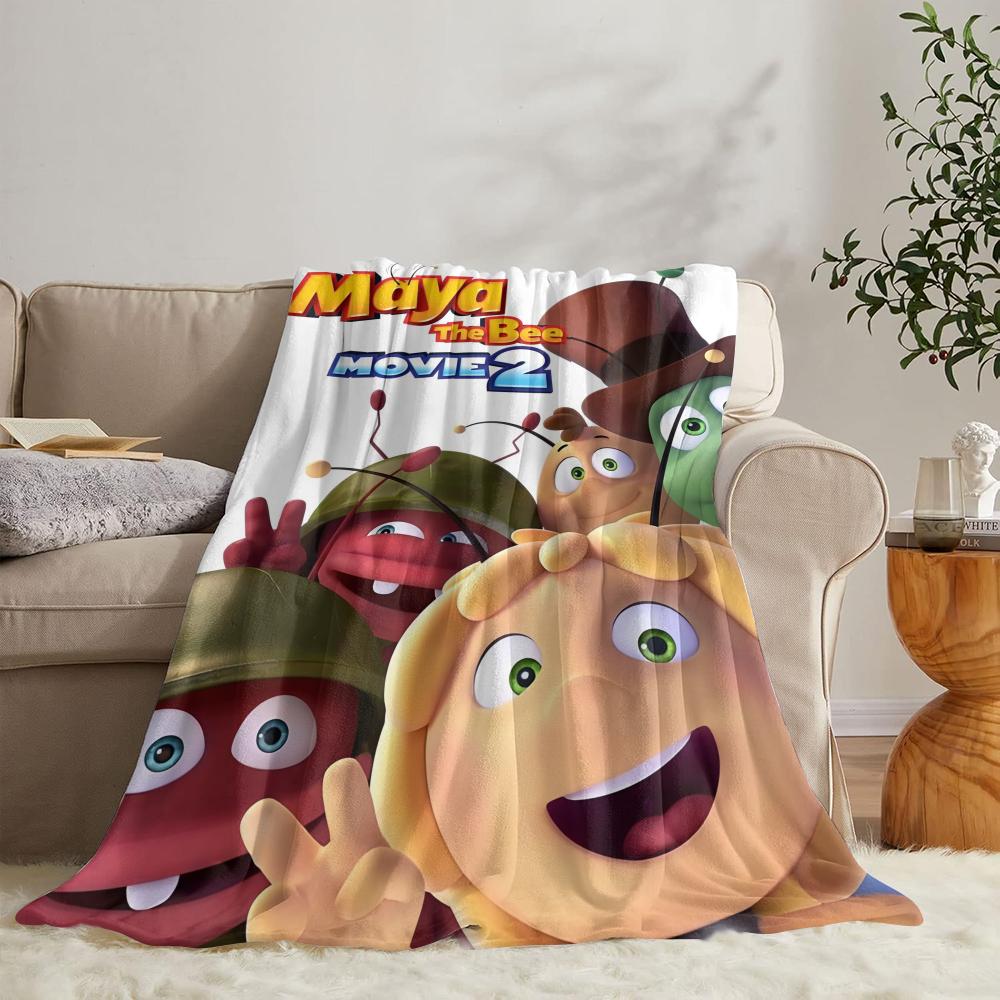 GUOYU Blanket MMaya The Bee With Flowers Throw Soft Flannel Throw Summer Blanket Lightweight Cozy Nap Blanket for Sofa Bed Travel