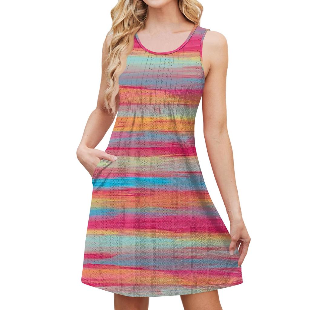 Женский стильный повседневный свободный сарафан с полосатым принтом без рукавов летний пляжный сарафан