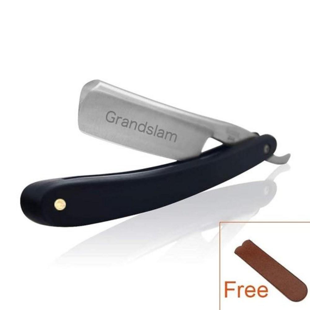 Grandslam Pro Natural Wood Handle 420 Steel Straight Razor Leather Strop Sharpening Stone Side Grit 3000 Waterstone Knife Sharpener, Brown, 1 Piece