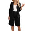 Black Casual Women's Outfit with Long Sleeve Blazer and Elastic Waist Knee-Length Shorts