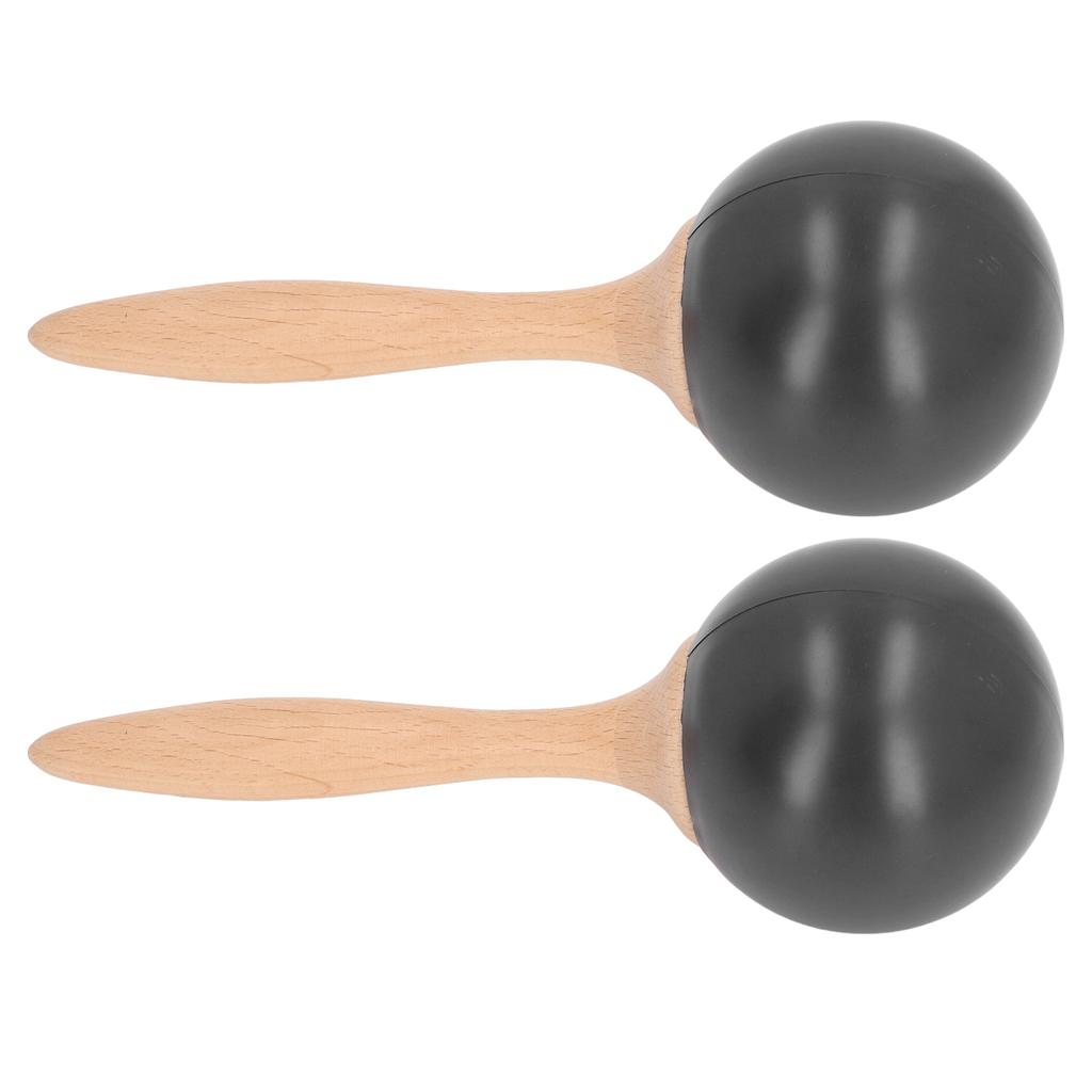 2PCS Sand Hammer Adult Maracas Shaker Wooden Handle Hand Percussion Instrument Toy for Party Concert Black Wood Color